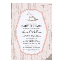 Rustic Wood Rocking Horse Baby Shower Personalized Invitation