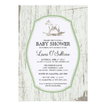 Rustic Wood Rocking Horse Baby Shower Invitations