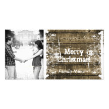 Rustic Wood Shabby Lace Photo Christmas Card Photo Greeting Card
