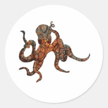 Rusty Octopus Round Stickers