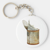 Rusty tin can with US currency Keychains