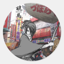 RYOMA SAMURAII JAPAN ROUND STICKERS