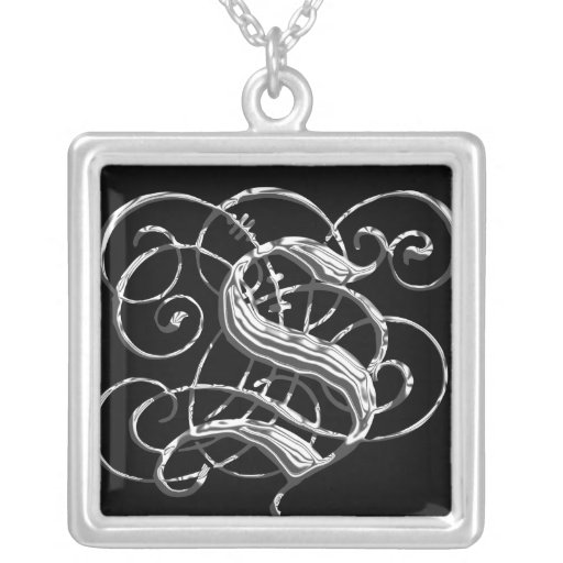 S Black Silver Monogram Initial Pendant S