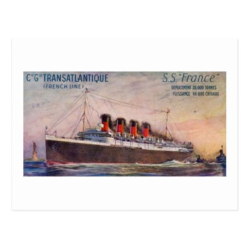 S.S. France Vintage Steamship Postcard