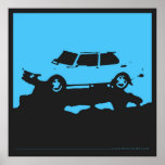Saab 99 EMS - blue on charcoal black poster