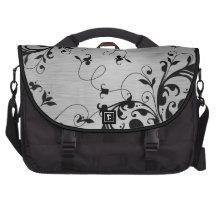 Sac floral noir argenté d'ordinateur portable de r