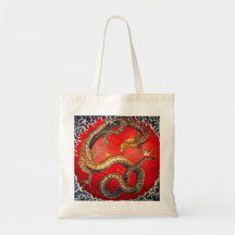 Sac fourre-tout japonais à dragon d'or de Hokusai
