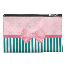 Sac rose et turquoise de rayure de damassé trousses à accessoires de voyage