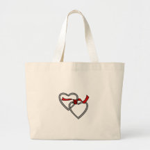 Sac rouge de ruban de coeurs argentés