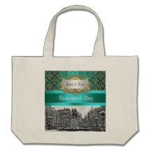Sac turquoise de toile de la damassé 222 NYC d'or 