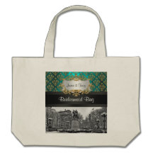 Sac turquoise de toile de la damassé 223 NYC d'or 