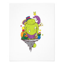 sad monster and friends vector cartoon art personalized invitation