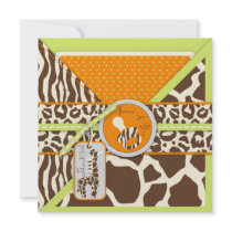 Safari Boy Green TY Square Personalized Invitation
