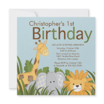 Safari Jungle Animal Kid Birthday Party Invitation