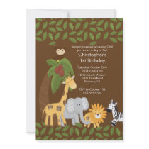 Safari Jungle Animal Kid Birthday Party Invitation