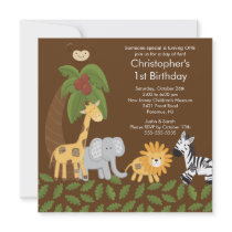 Safari Jungle Animal Kid Birthday Party Invitation