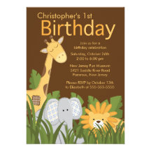 Safari Jungle Animal Kid Birthday Party Invitation