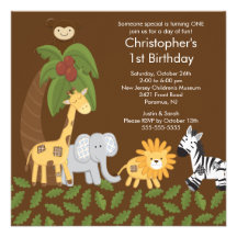 Safari Jungle Animal Kid Birthday Party Invitation