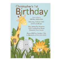 Safari Jungle Animal Kid Birthday Party Invitation