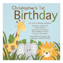 Safari Jungle Animal Kid Birthday Party Invitation