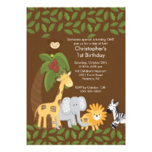 Safari Jungle Animal Kid Birthday Party Invitation