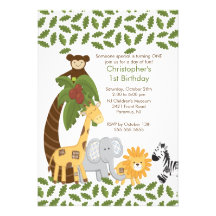 Safari Jungle Animal Kid Birthday Party Invitation