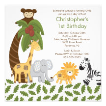 Safari Jungle Animal Kid Birthday Party Invitation