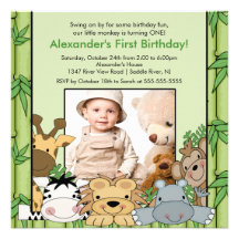 Safari Jungle Animals Photo Birthday Invitation