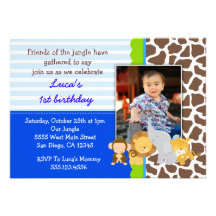 Safari Jungle Monkey Photo Birthday Invitations