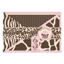 Safari Pink Birthday Enclosure Card B3 Custom Invitations