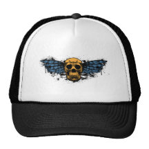 Saffron winged skull trucker hat