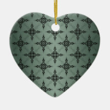 Sage Green and Black Damask Pattern Christmas Ornaments