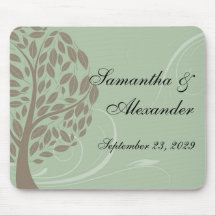 Sage Green and Soft Brown Stylized Eco Tree Mouse Pad