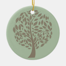 Sage Green and Soft Brown Stylized Eco Tree Christmas Ornament