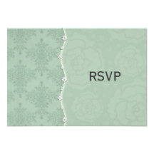 Sage Green and White Damask Cute Floral RSVP Invites