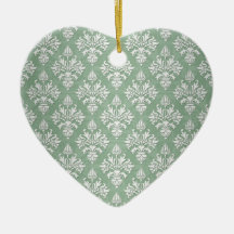 Sage Green and White Floral Damask Christmas Ornament