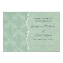 Sage Green and White Floral Damask Save the Date Personalized Invite