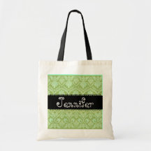 Sage Green & Black Wedding Damask Bridesmaid Bag