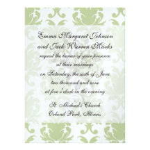 sage green bold large damask pattern custom invite