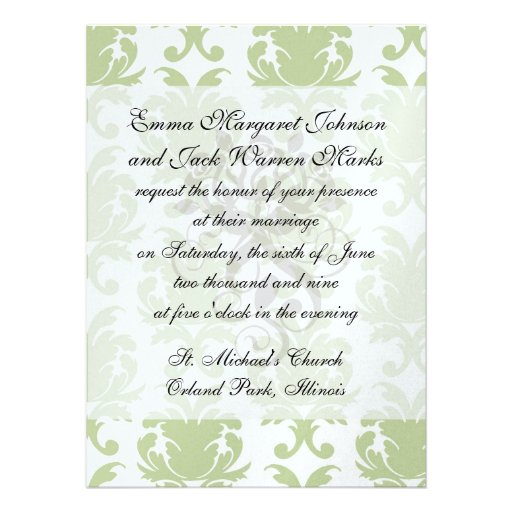 sage green bold large damask pattern custom invite