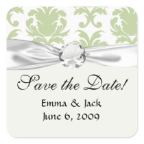 sage green bold large damask pattern square sticker