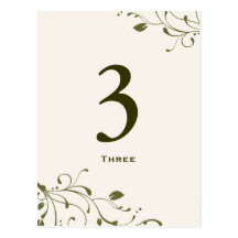 Sage Green Floral Decal Table Number Card Post Cards