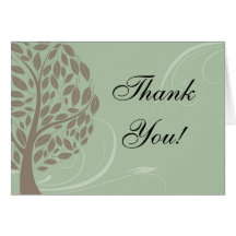 Sage Green, Soft Brown Stylized Eco Tree Thank You Cards