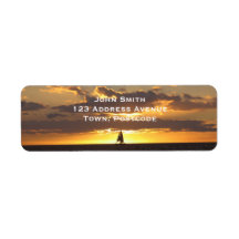 Sail boat at sunset return address labels