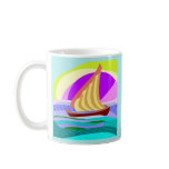 Sail boat, colourful rainbow sky and sea mug