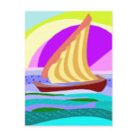 Sail boat, colourful rainbow sky and sea postcard