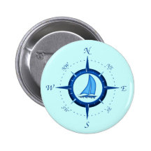 Sailboat And Compass Rose Button
