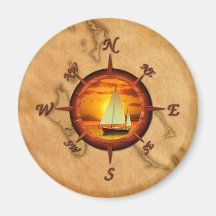 Sailboat And Compass Rose Fridge Magnet