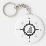 Sailboat And Compass Rose Key Chain