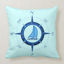 Sailboat And Compass Rose Throw Pillow